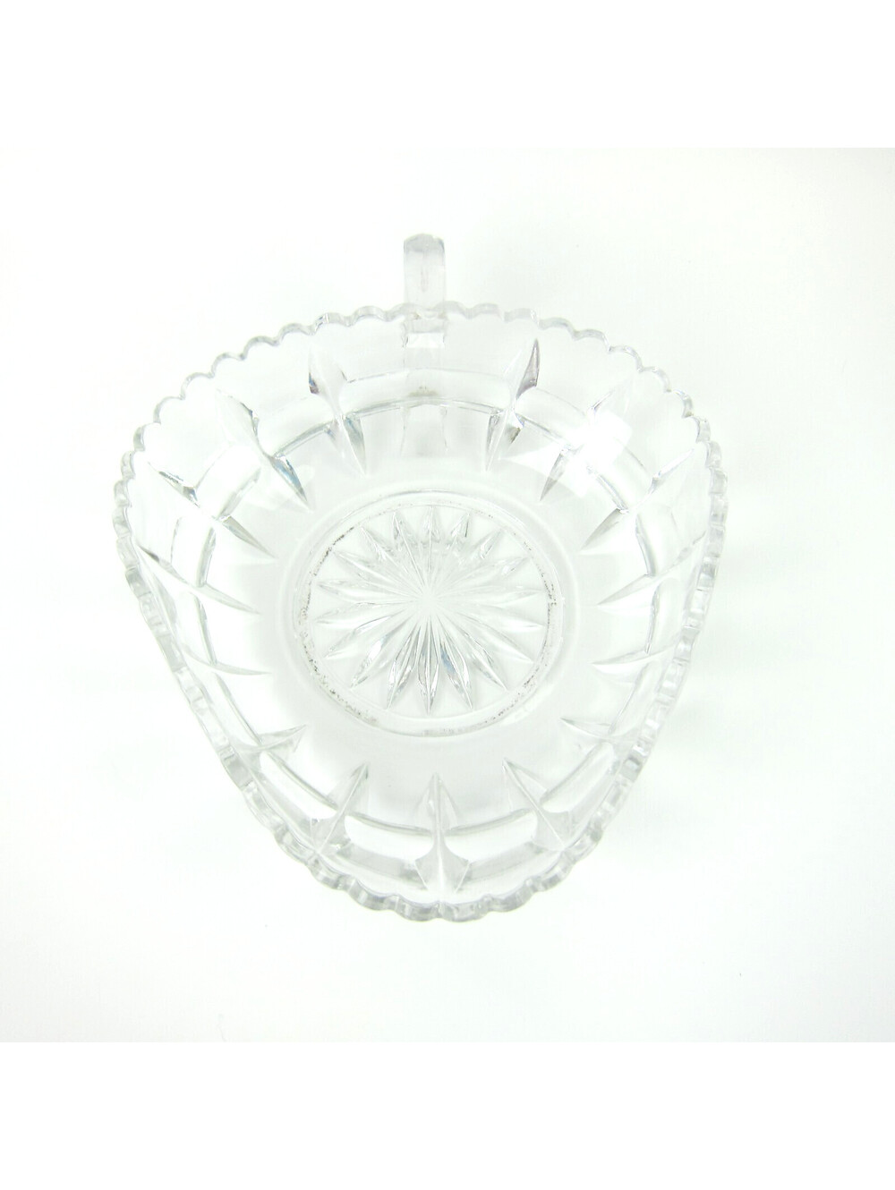 Vintage Fostoria American Glass 6" Cubist Triangle Relish Nappy Dish With Handle